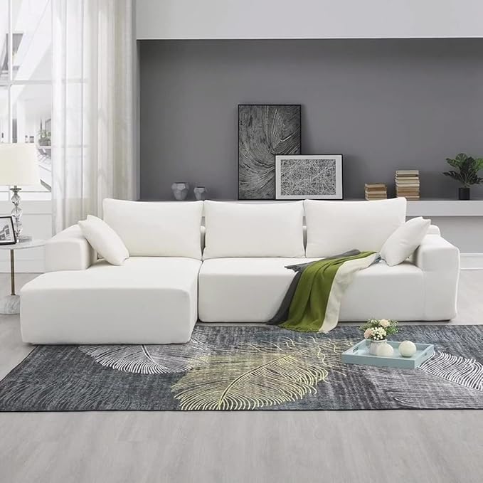 DEINPPA Modern Minimalist Style Modular Sofa Couch with Pillows, Deep Sectional Sofa Furniture Set, 4-Seater Chenille L-Shaped Sofa for Living Room Reception Room
