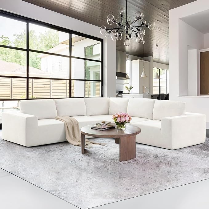 DEINPPA Modular Sectional Sofa, Minimalist Style Cloud Couch, Luxury Terry Cloth Fabric Cloud Couch, Sleeper Sofa Bed for Living Room, No Assembly Require-Off White
